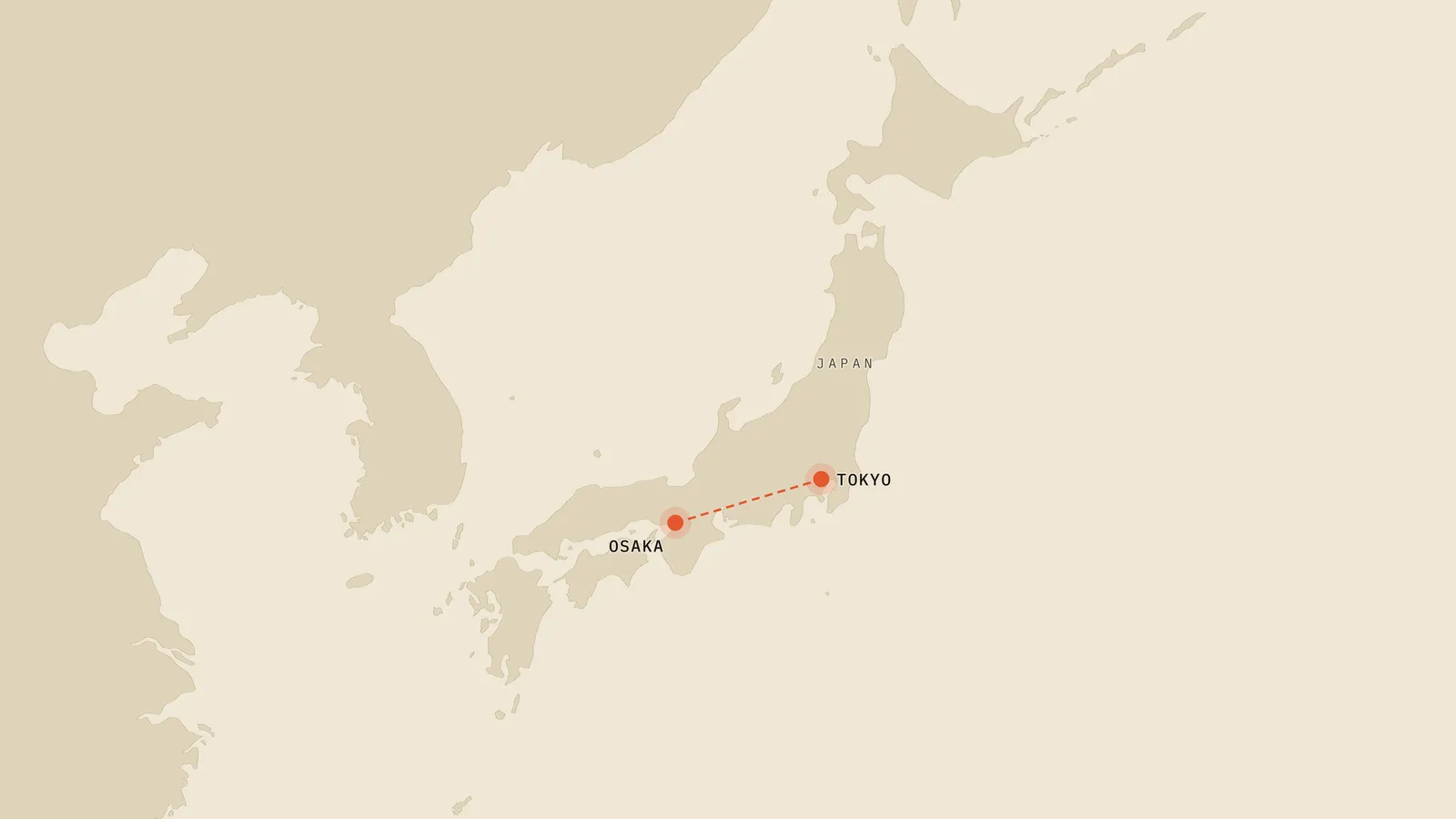 Route map of trip 7: Osaka → Tokyo